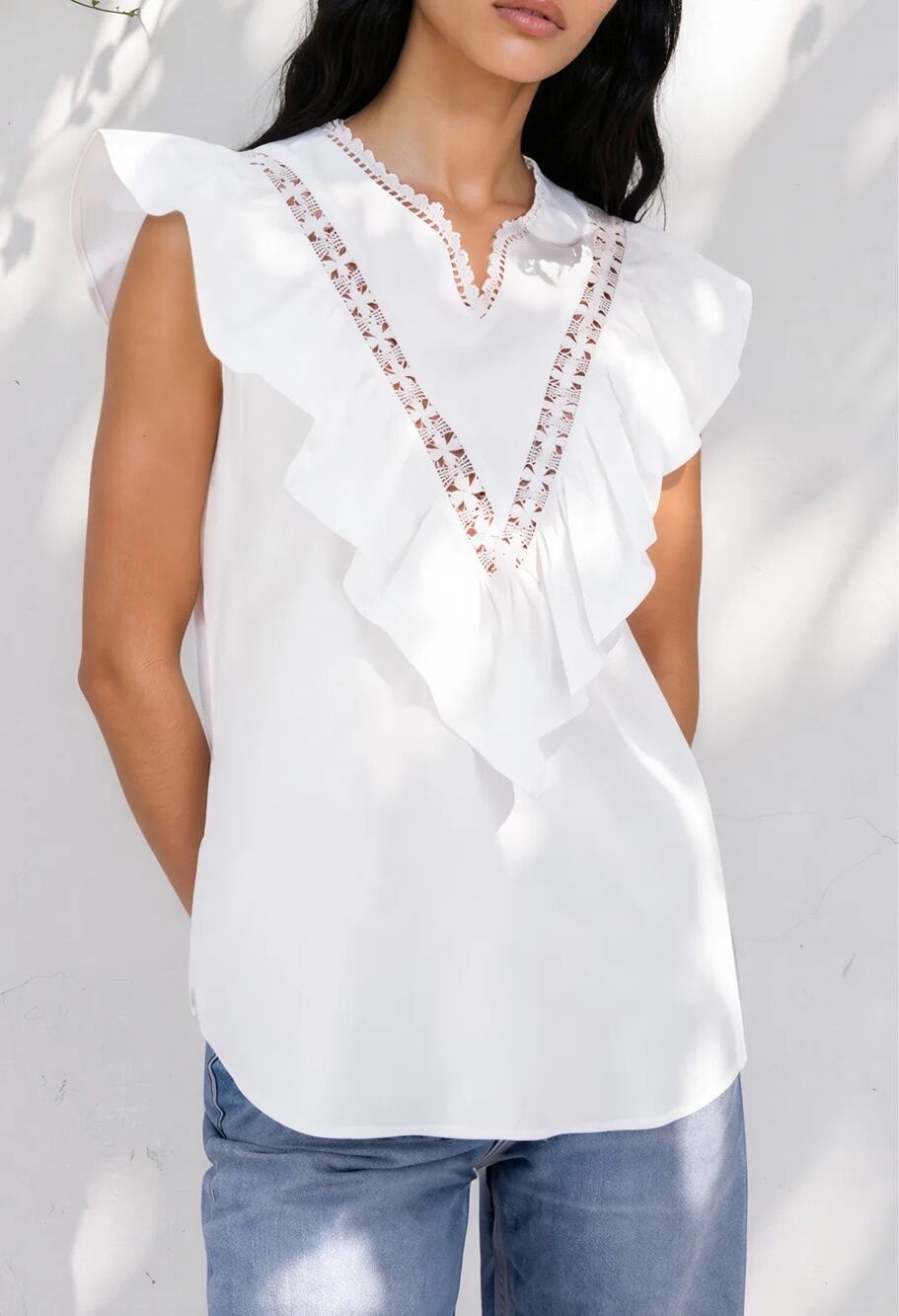 Mi Golondrina Valentina Blouse White Sleeveless Ruffle Tank Top Sz M Great!